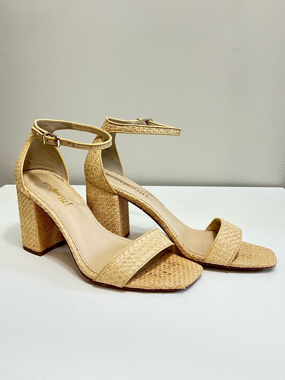 J. MCLAUGHLIN Esme Raffia Block Heel Sandals Natural Beige Size 8